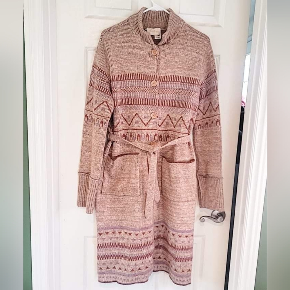 Vintage 70s Sabra Wool Blend Sweater Coat with Belt BOHO